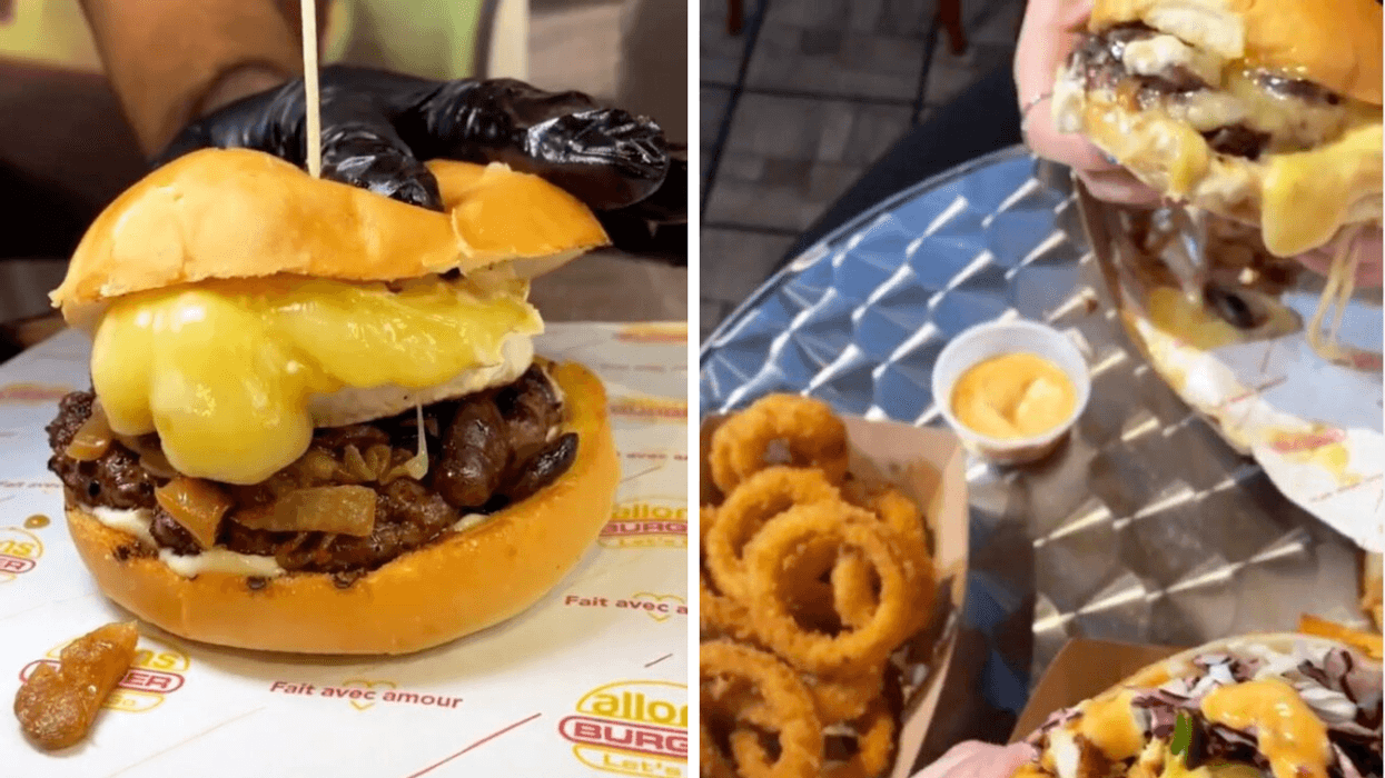 Gauche : Burger Brie Burg. Droite : Diner au restaurant Allons Burger.