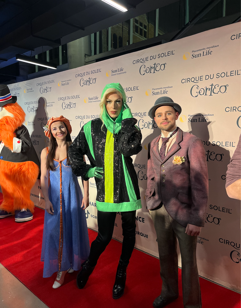 Gis\u00e8le Lullaby et deux artistes du Cirque du Soleil.