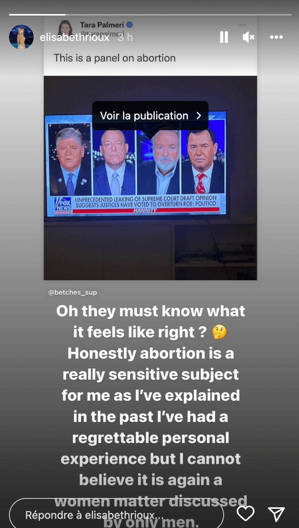 Histoire d'avortement d'\u00c9lisabeth Rioux.