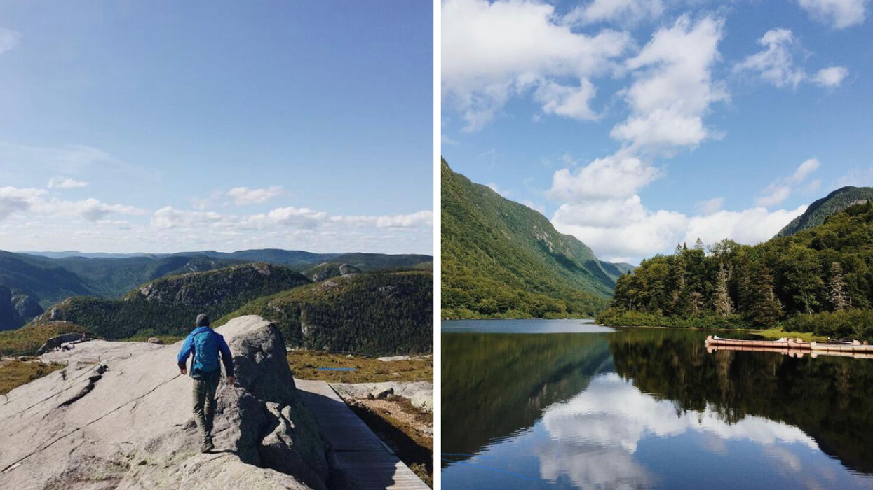 Homme au parc des Grands-Jardins. Droite : Parc de la Jacques-Cartier.