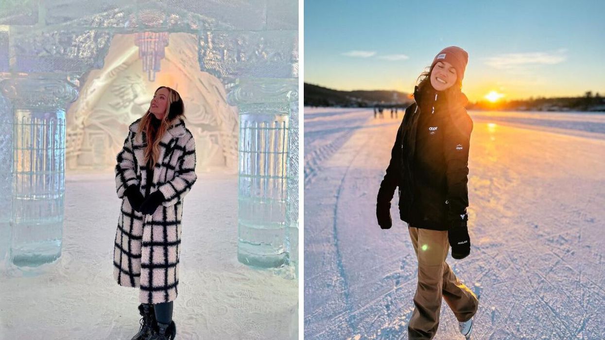 Hôtel de Glace. Droite : Patinoire du Lac-Beauport.