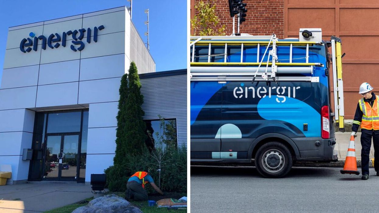 Immeuble Énergir. Droite : Camion Énergir.