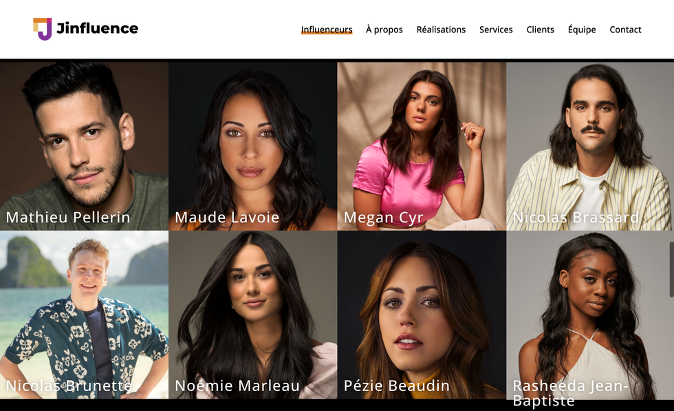 Influenceurs et influenceuses repr\u00e9sent\u00e9.es par Jinfluence.