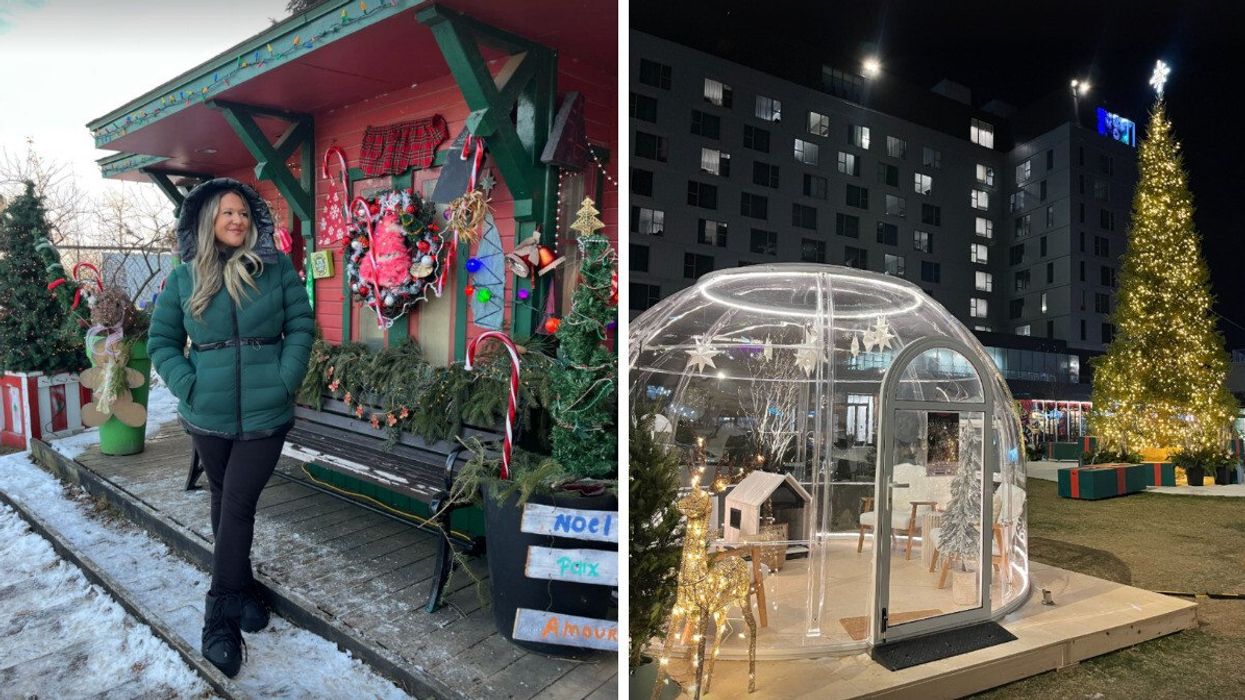 Izabelle Bee au Marché de Noël de Laval. Droite : Les dômes lumineux de l'Espace Montmorency.