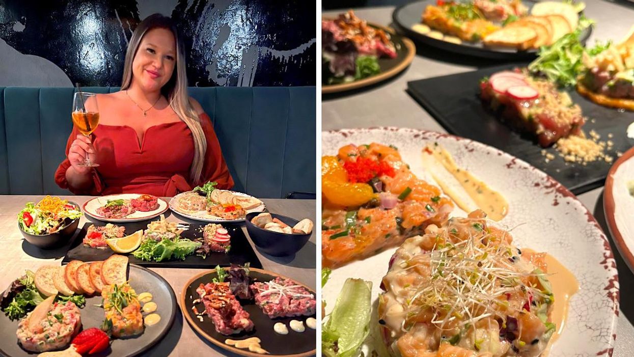Izabelle Bee au restaurant Tartaro. Droite : Tartares du restaurant Tartaro.