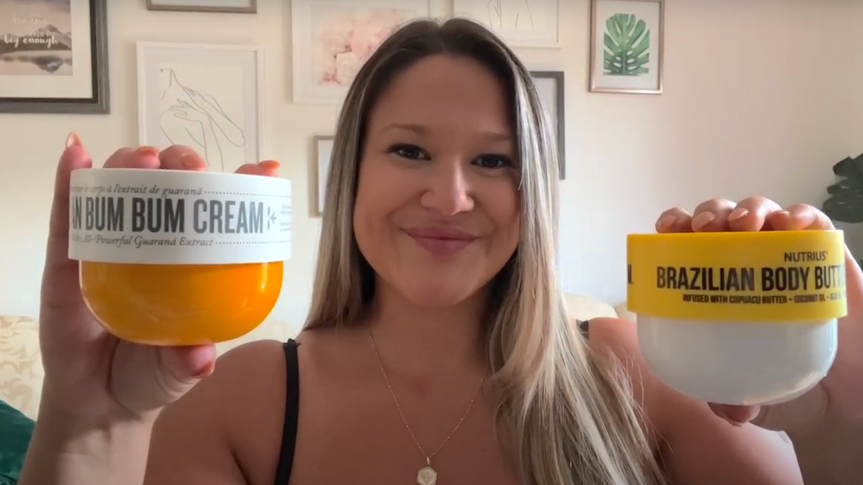 Izabelle Bee avec la Brazilian Bum Bum Cream et la « dupe » Costco Brazilian Body Butter Cream.