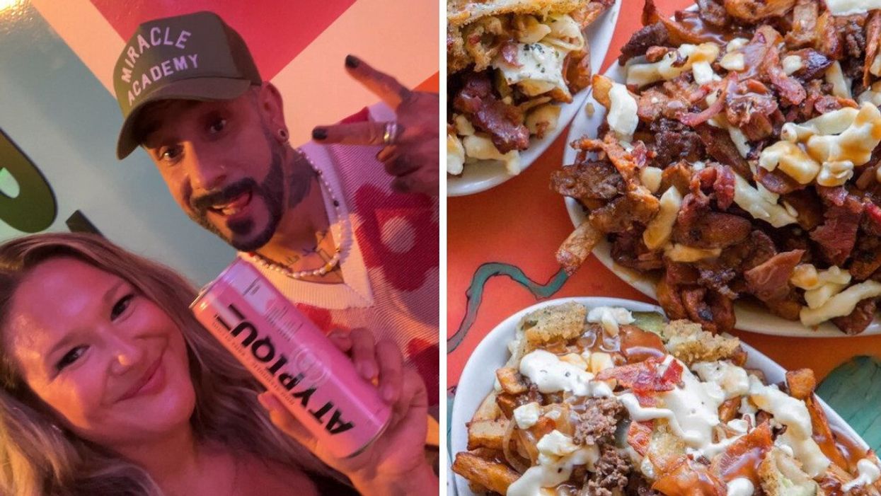 Izabelle Bee et AJ McLean. Droite : Des poutines de La Banquise.