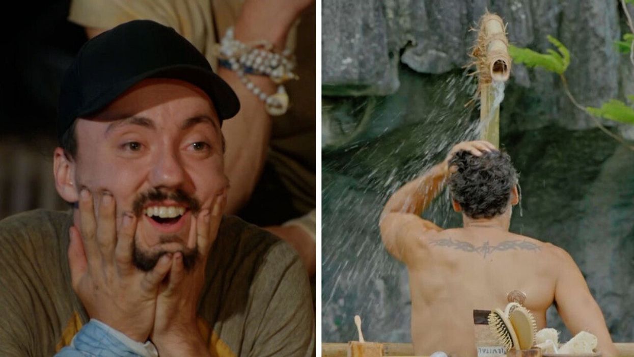 Joël de Survivor Québec. Droite : Les douches à Survivor Québec.