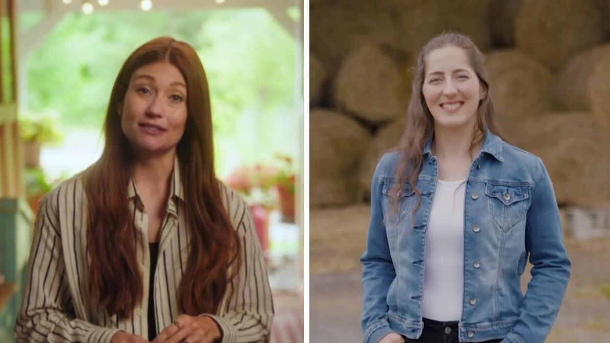 Katherine Levac à L'amour est dans le pré. Droite : Anne-Sophie de L'amour est dans le pré 11.