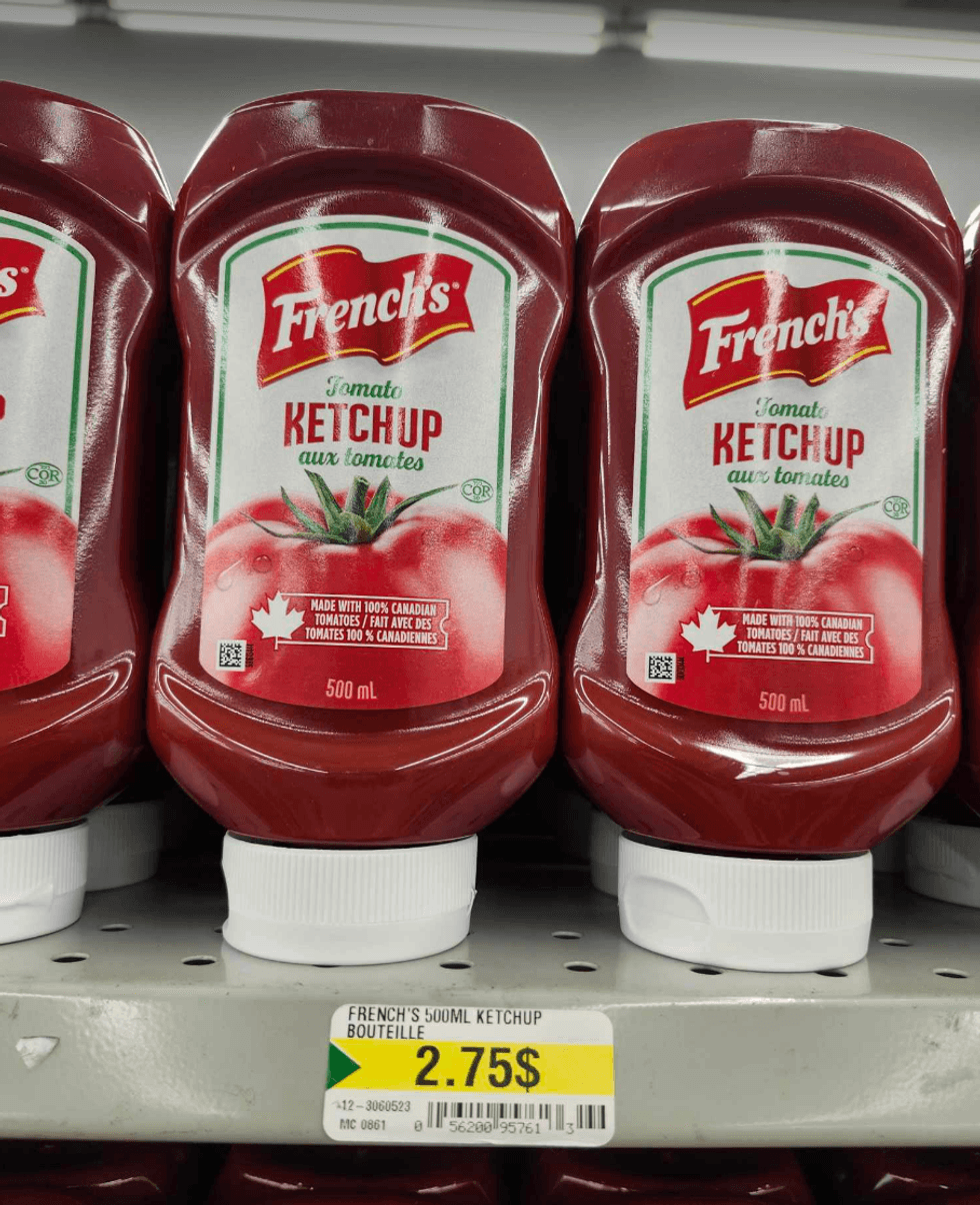 Ketchup aux tomates French\u2019s au Dollarama.