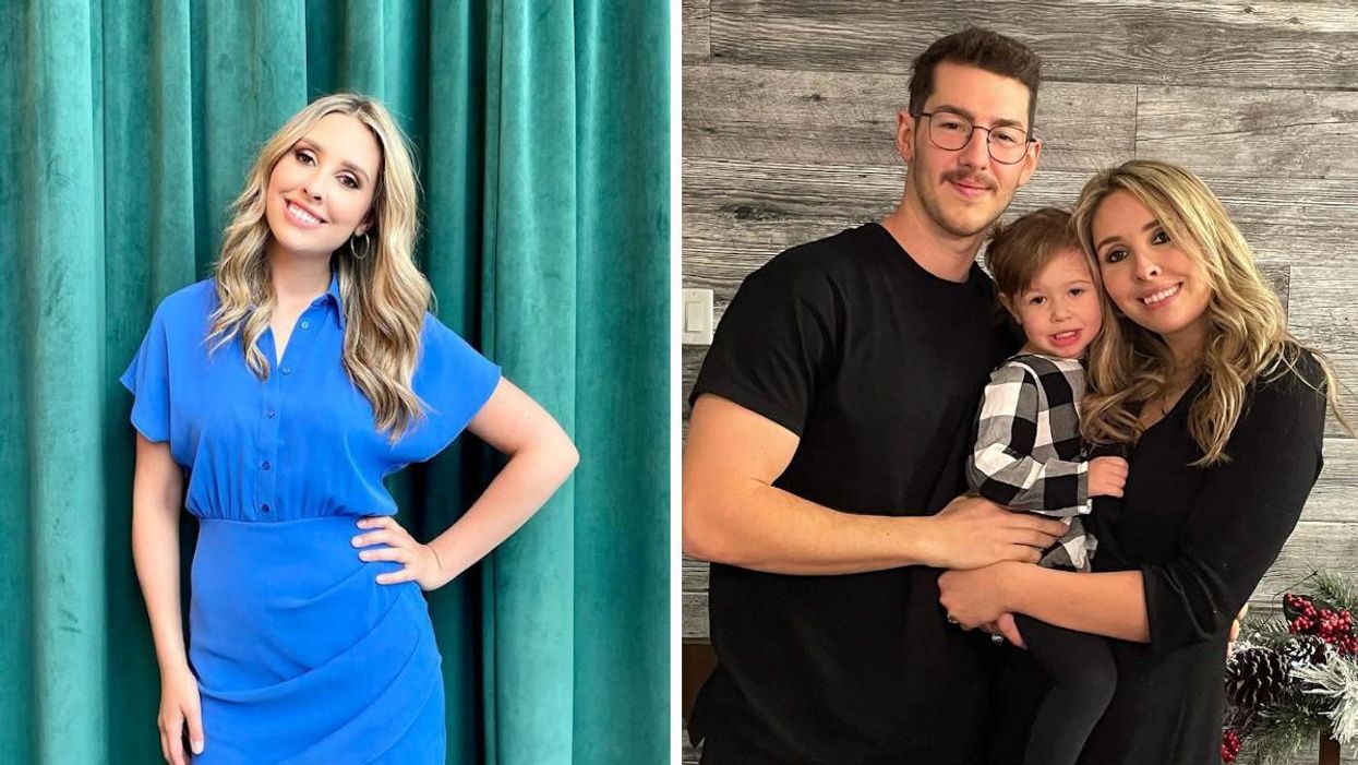 Krystel Mongeau. Droite : Krystel Mongeau, son conjoint et leur fille.