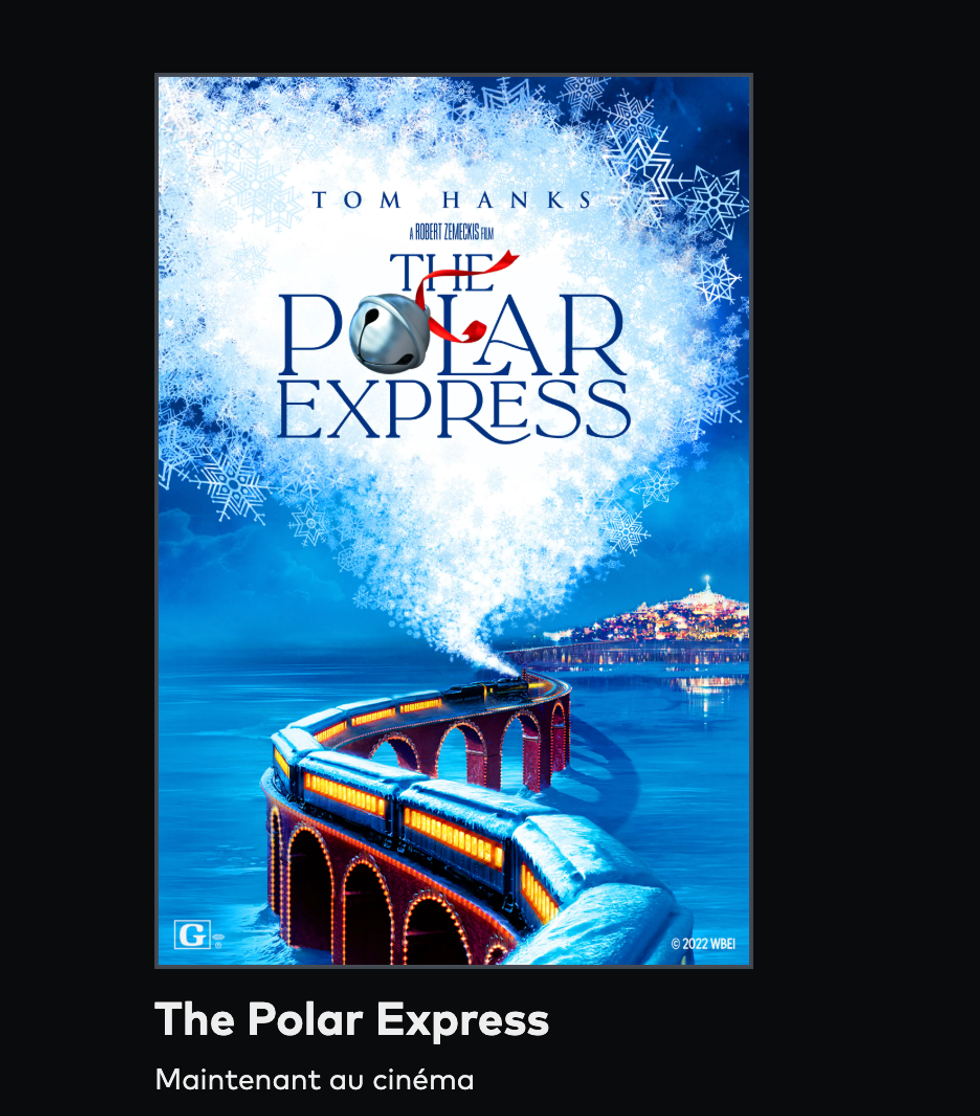 L'affiche du film The Polar Express sur le site du Cineplex.