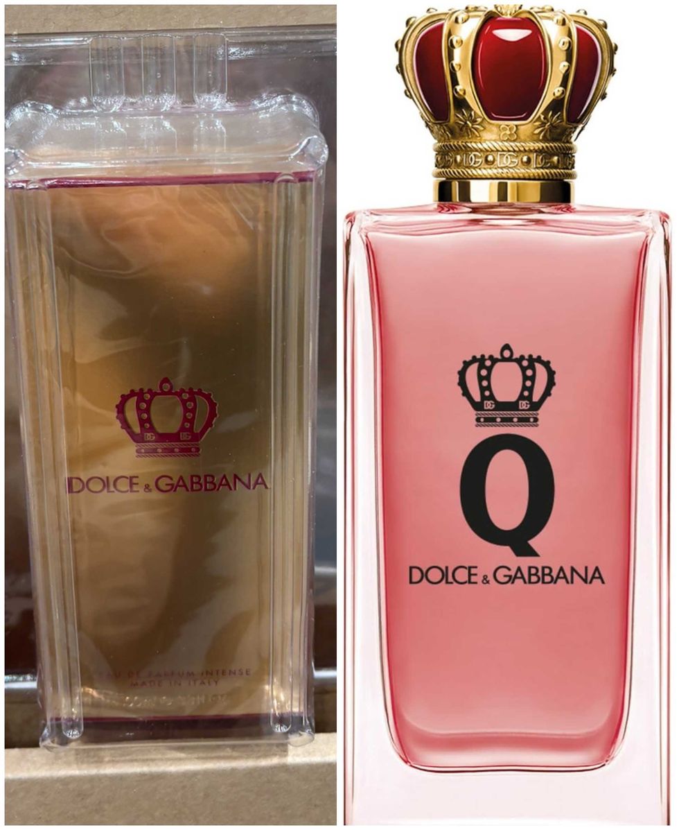 L'eau de parfum Dolce and Gabbana intense au Costco. Droite : La bouteille d'eau de parfum Dolce and Gabbana intense sur Amazon.