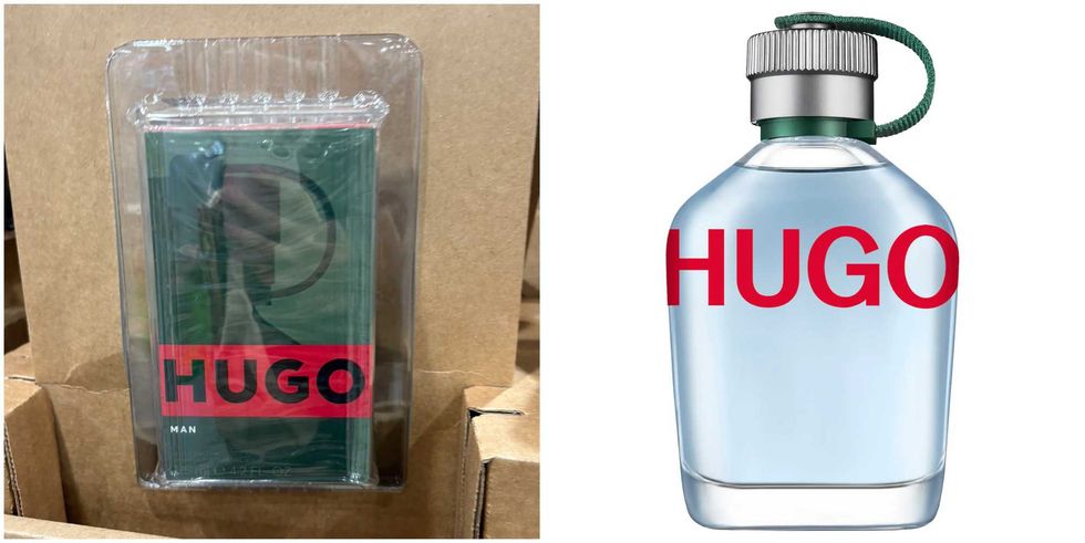 L'eau de toilette HUGO Man de Hugo Boss au Costco. Droite : La bouteille d'eau de toilette HUGO Man de Hugo Boss sur le site de Sephora.