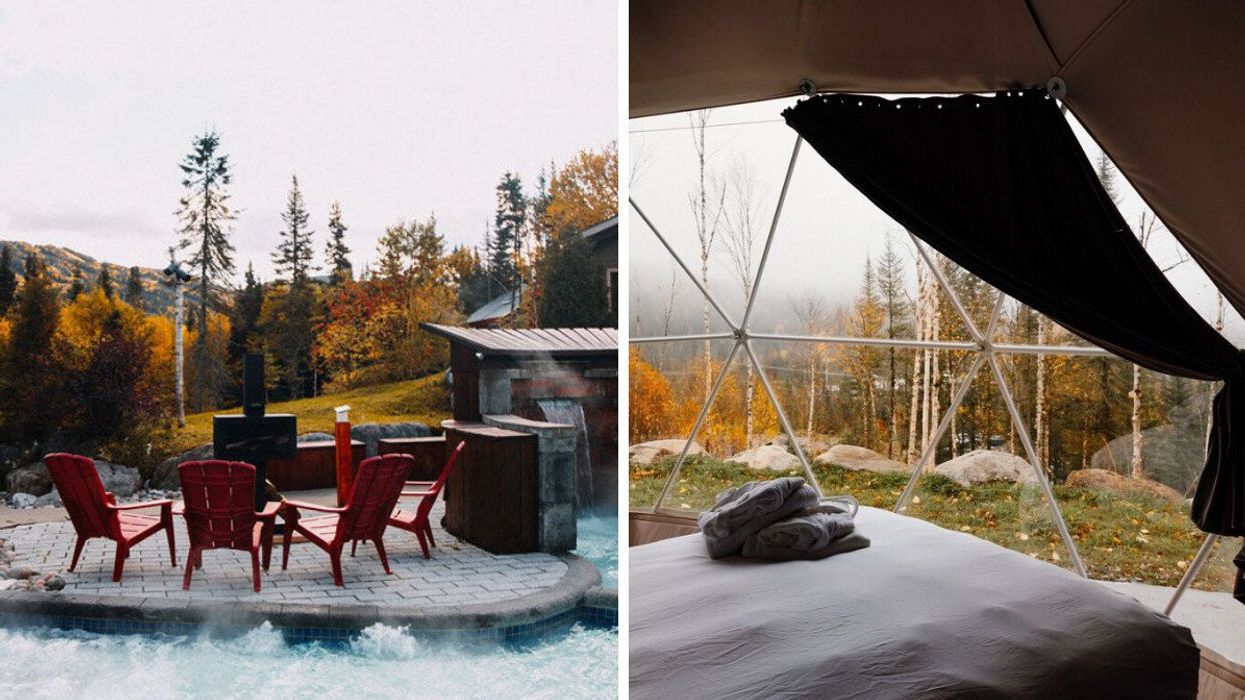 L'Éternel Spa en automne. Droite : Intérieur des dômes Les diamants de l'Éternel.