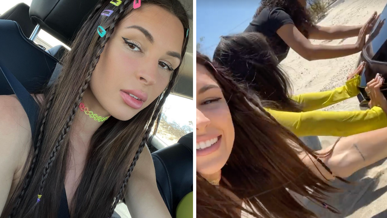 L'influenceuse Élisabeth Rioux dans sont auto. Droite : L'influenceuse Élisabeth Rioux à Coachella.