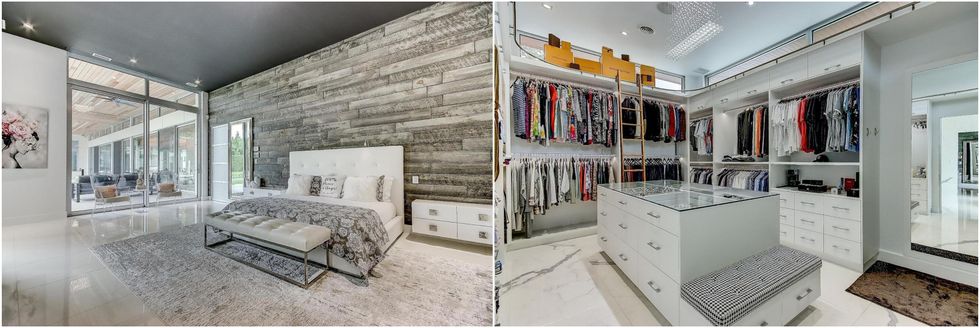 L'une des chambres. Droite : Un walk-in.