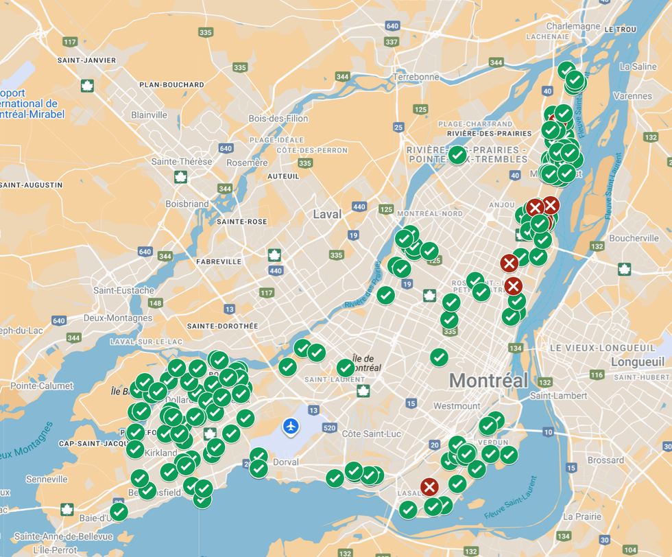 La carte de Halloween Qu\u00e9bec, qui pr\u00e9sente les maisons qui donnent des bonbons \u00e0 Montr\u00e9al.