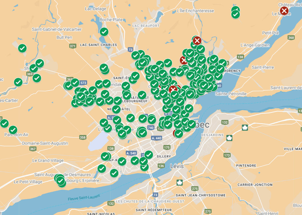 La carte de Halloween Qu\u00e9bec, qui pr\u00e9sente les maisons qui donnent des bonbons \u00e0 Qu\u00e9bec.