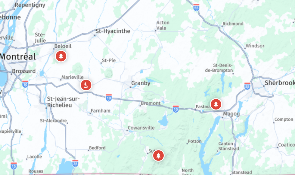 La carte interactive de Bonjour Qu\u00e9bec le 20 octobre 2025 : le Sud de la province a des endroits \u00e0 l'apog\u00e9e.