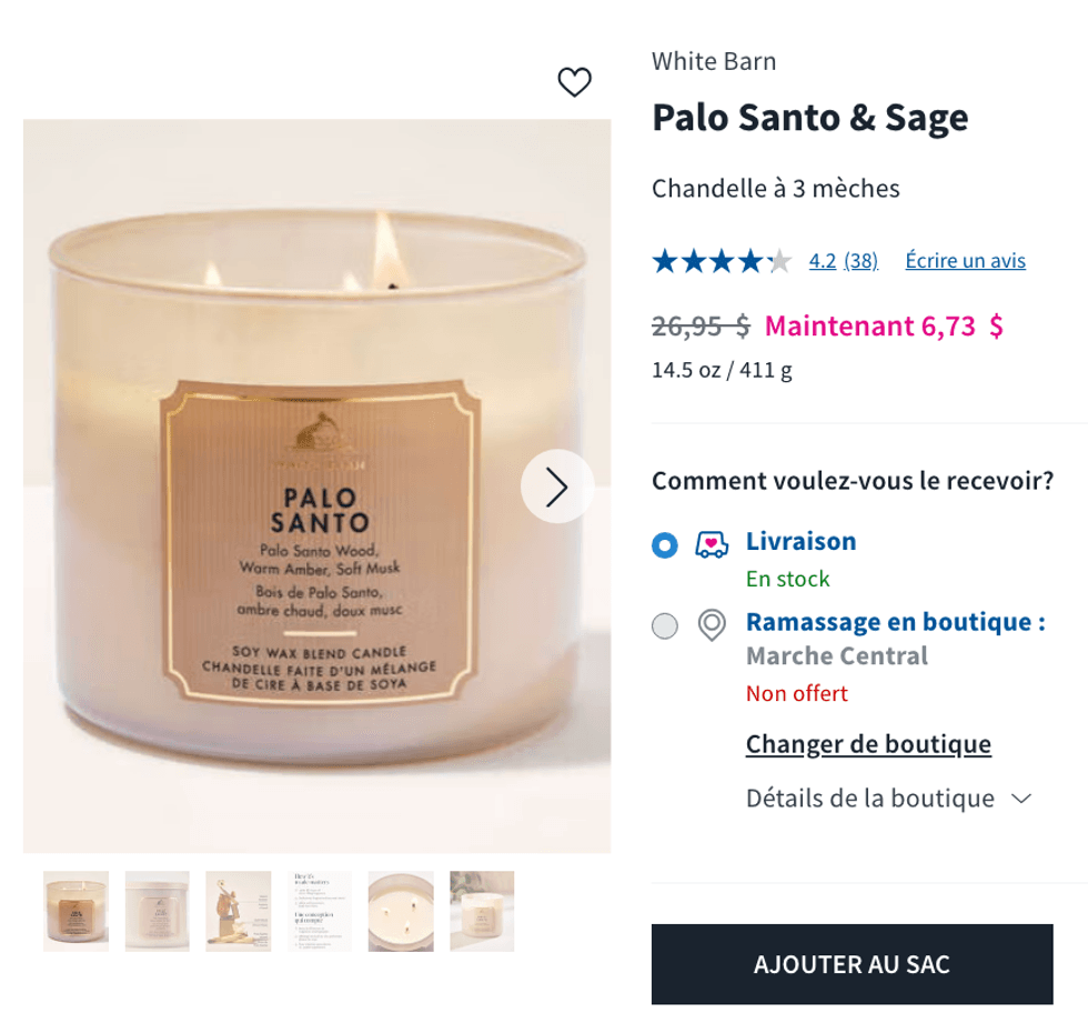 La chandelle Palo Santo & Sage du Bath & Body Works.