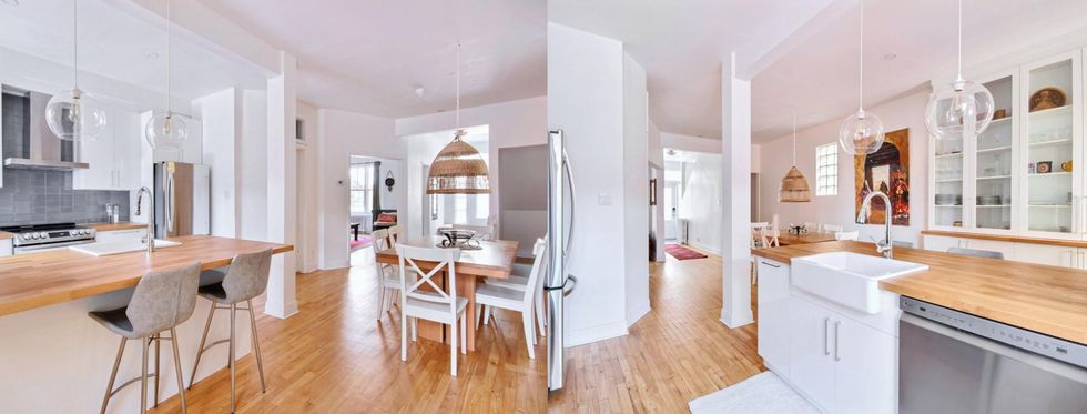 La cuisine et la salle \u00e0 manger.