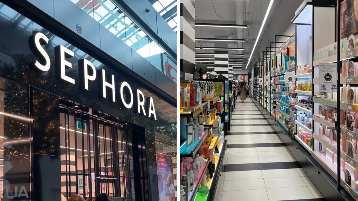 La devanture du Sephora au Royalmount. Droite : La section « Cheveux » du Sephora.