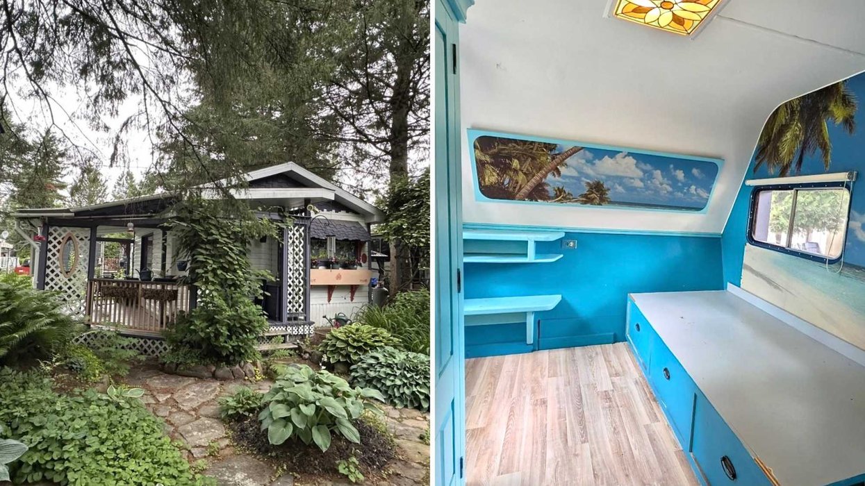 La devanture d’une maison. Droite : une chambre.