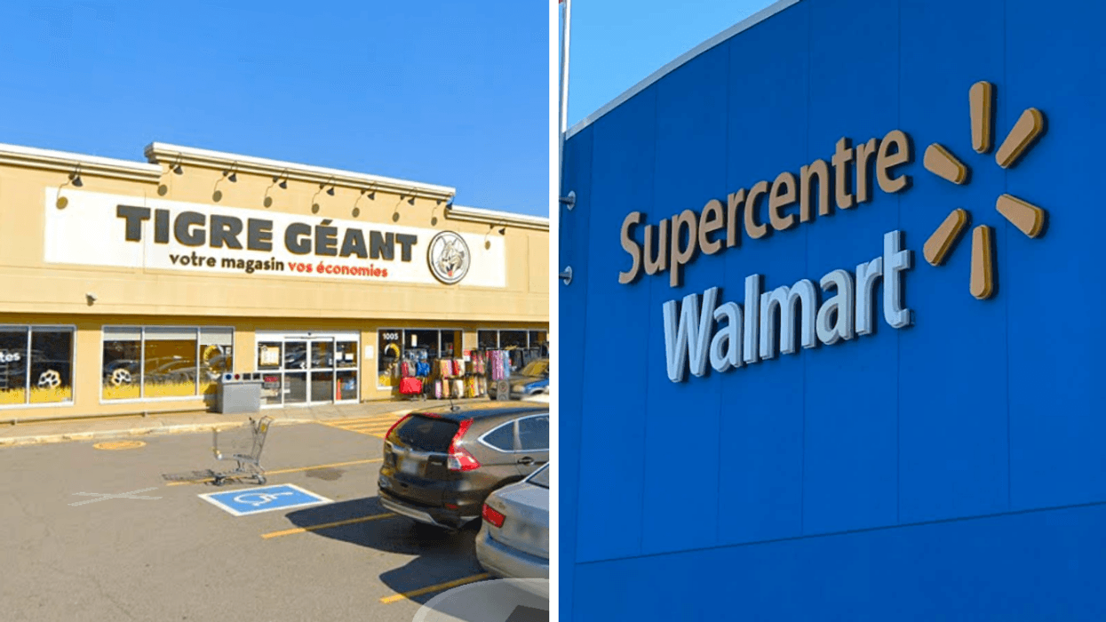 La façade d'un Tigre Géant. Droite : La façade d'un Walmart.