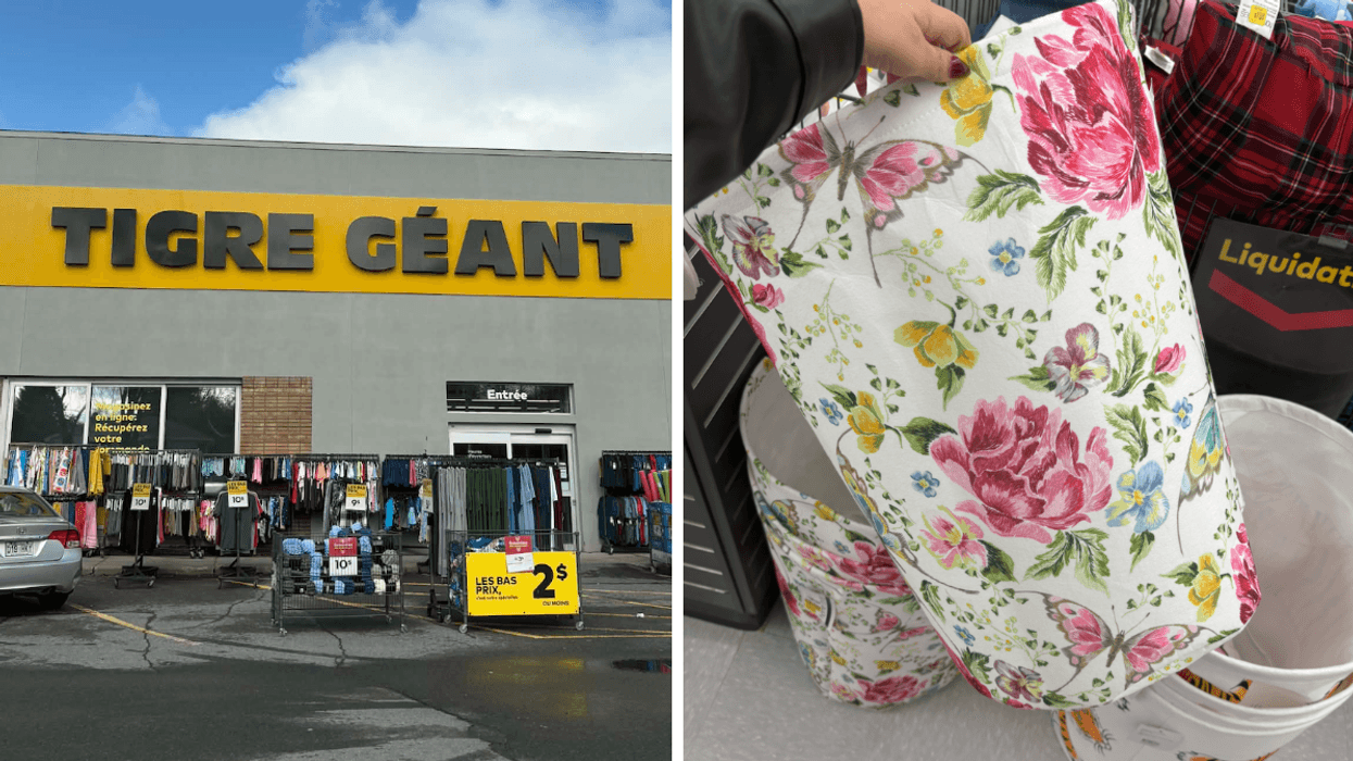 La façade d'un Tigre Géant. Droite : Une panier à linge fleurit.