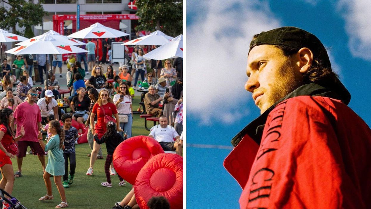 La foule au FestiFan d’Équipe Canada. Droite : Le rappeur québécois Loud.