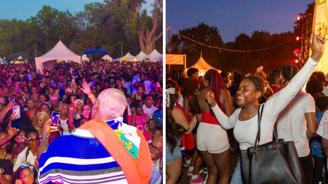 La foule au Festival Haïti en Folie. Des femmes ont du plaisir au Festival Haïti en Folie.