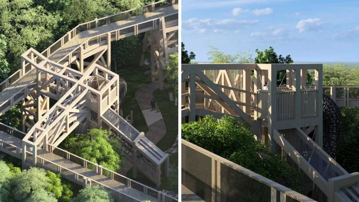 La passerelle suspendue de la nouvelle Place du Sommet à Saint-Sauveur.