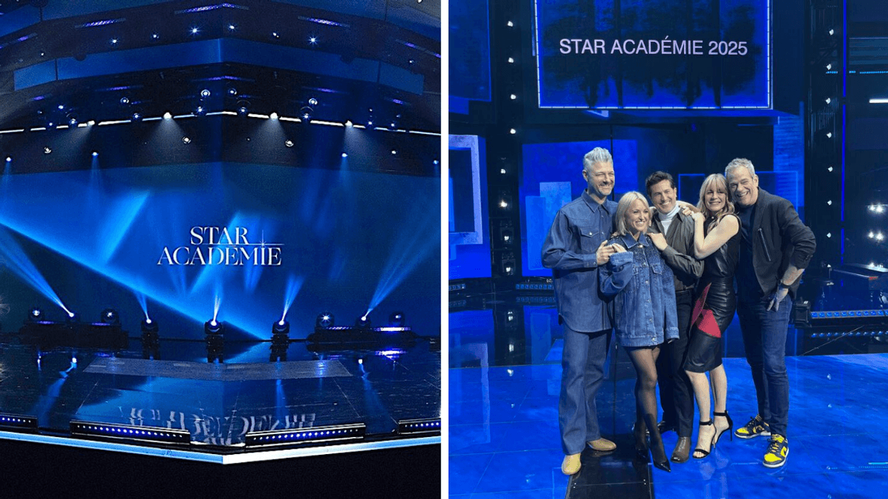 La scène de Star Académie. Droite : L'équipe de Star Académie.