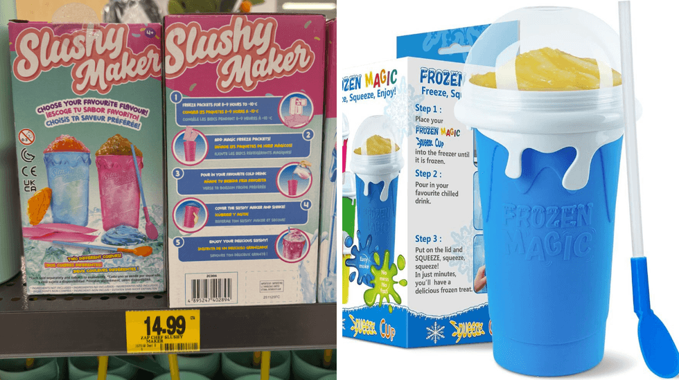 La tasse Zap Chef Slushy Maker au Tigre G\u00e9ant. Droite : La tasse Frozen Magic sur Amazon.