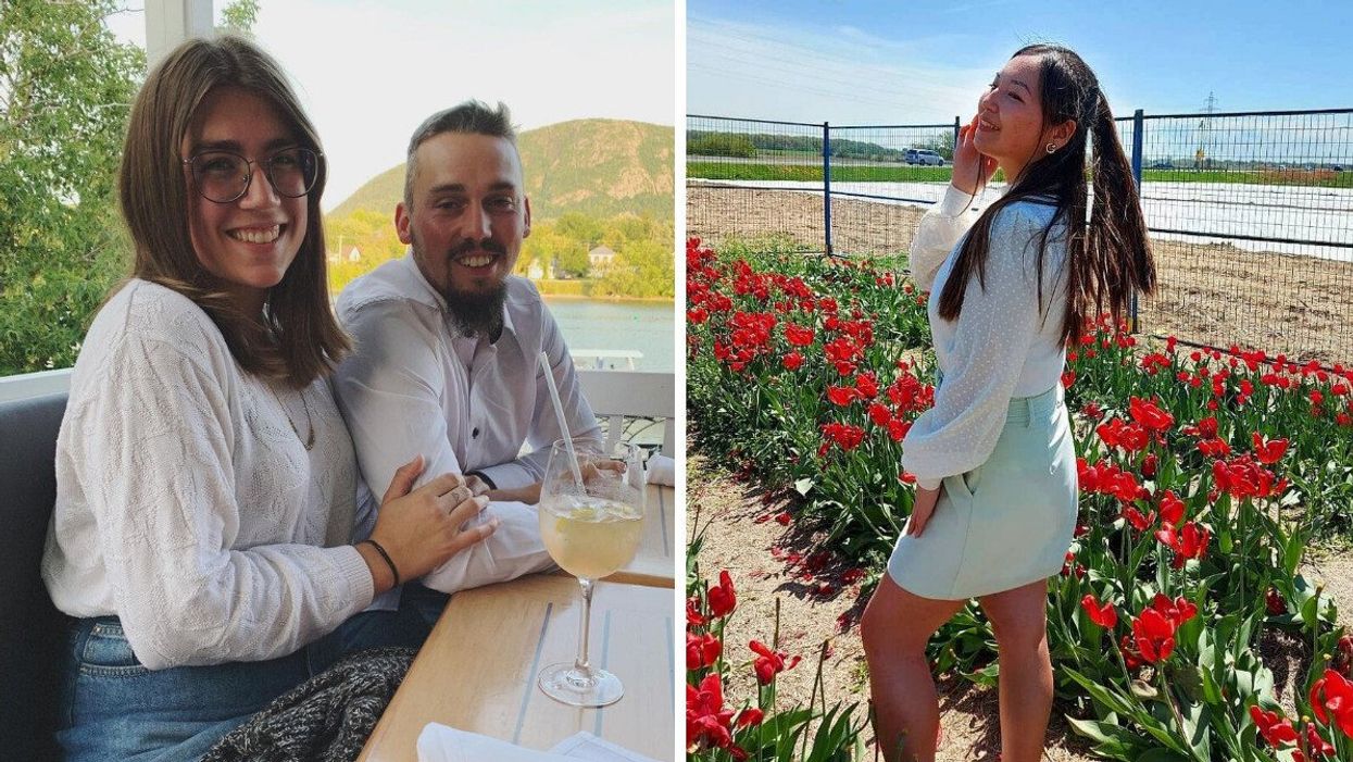 La terrasse du restaurant Janick. Droite : Les champs de Tulipes.ca.