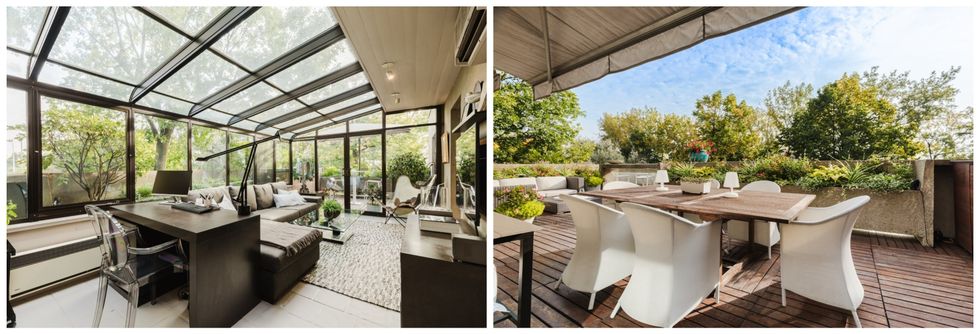 La verri\u00e8re de l'unit\u00e9 201. Droite : La terrasse de l'unit\u00e9 201.