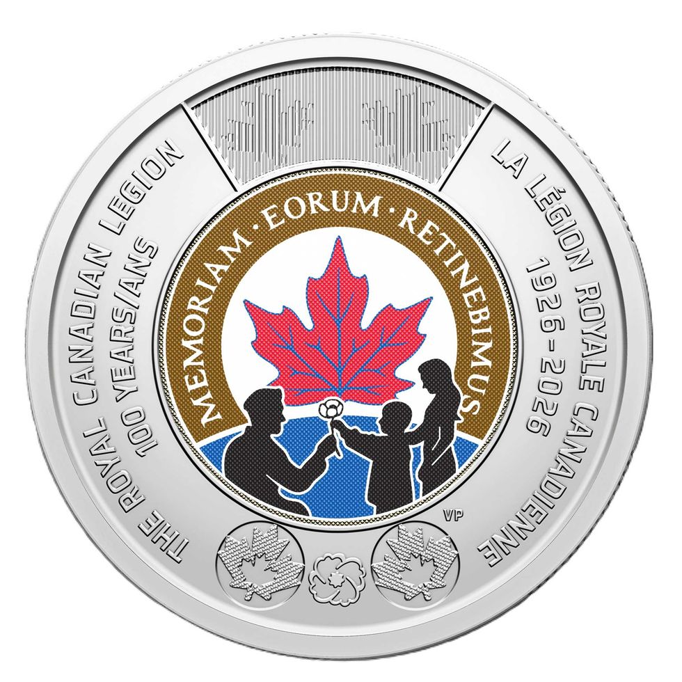 La version coloris\u00e9e de la pi\u00e8ce du 100e anniversaire de la L\u00e9gion royale canadienne.