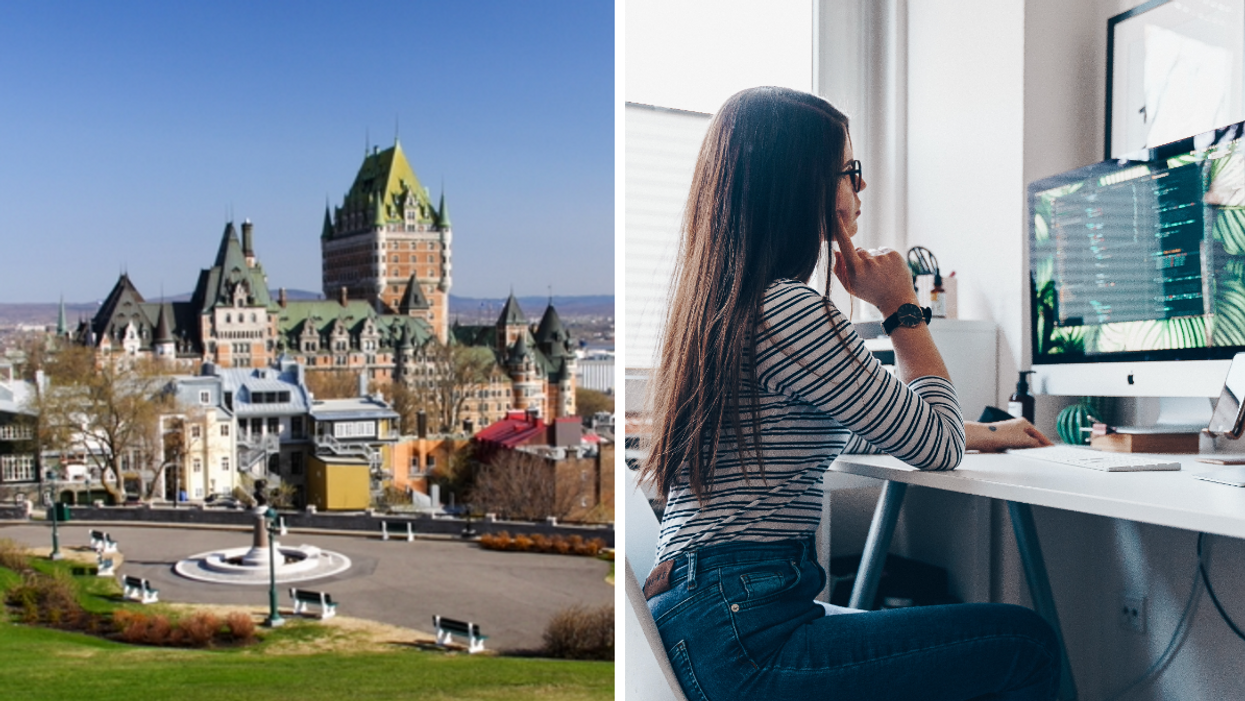 La ville de Québec. Droite : Une employée de bureau.