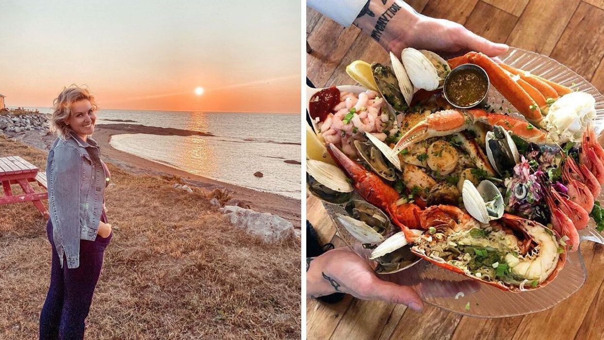 La vue du Restaurant du Phare. Droite : L'assiette du pêcheur du Restaurant du Phare.