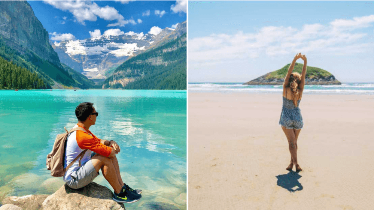 Lac Louise en Alberta. Droite : Long Beach à Tofino