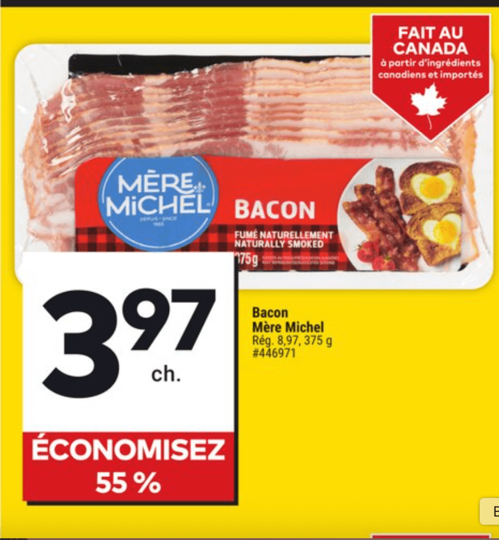 Le bacon en rabais dans la circulaire du Tigre G\u00e9ant