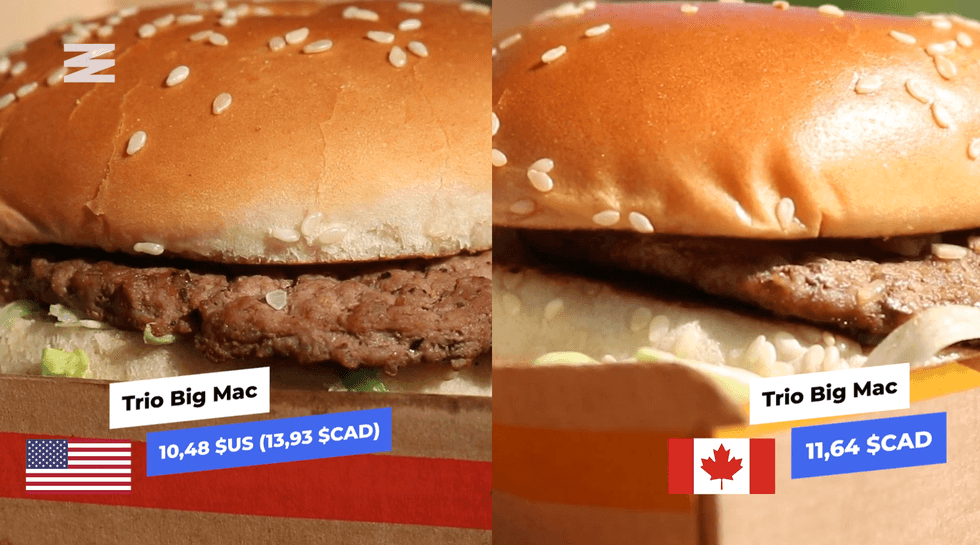 Le Big Mac aux Etats-Unis. Droite : Le Big Mac au Canada.