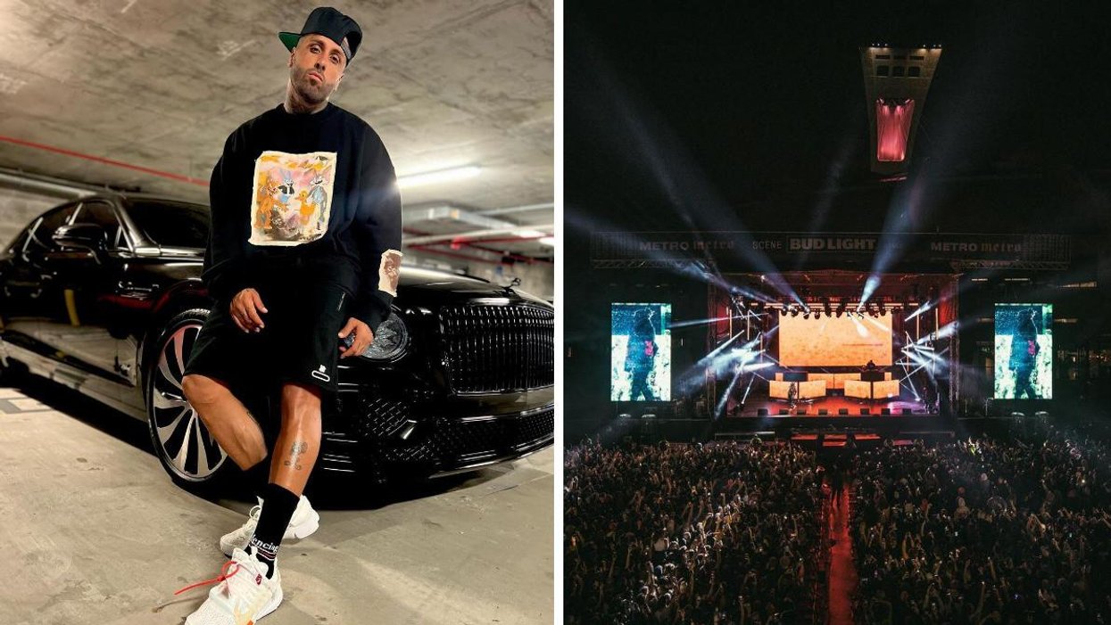 Le chanteur Nicky Jam. Droite : Festival sur l'Esplanade du Parc olympique à Montréal.