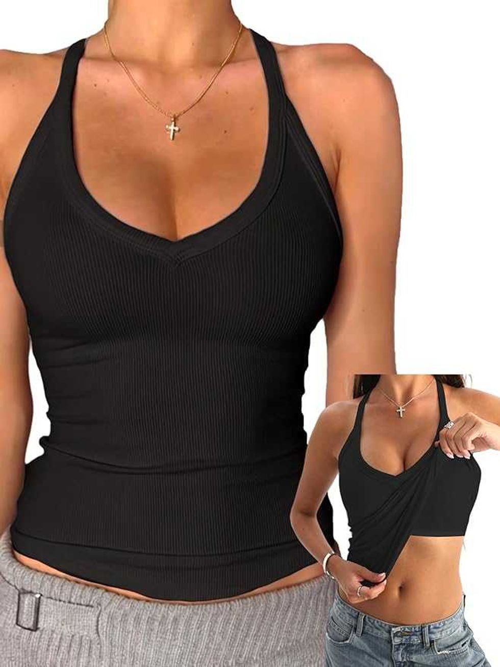 Le d\u00e9bardeur en coton \u00e0 col en V avec soutien-gorge int\u00e9gr\u00e9 de Danysu sur Amazon.