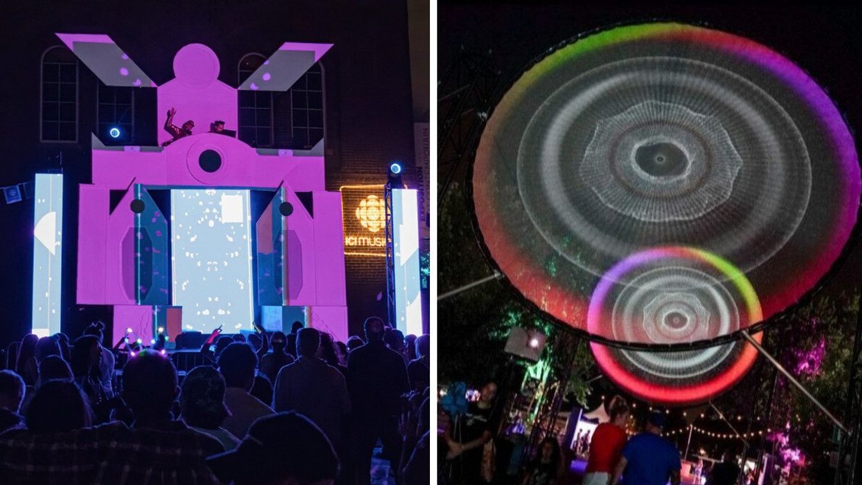 Le festival Lumifest. Droite : Une installation du festival Lumifest.