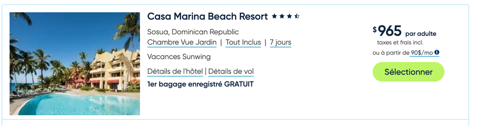 Le forfait du Casa Marina Beach Resort en R\u00e9publique dominicaine.