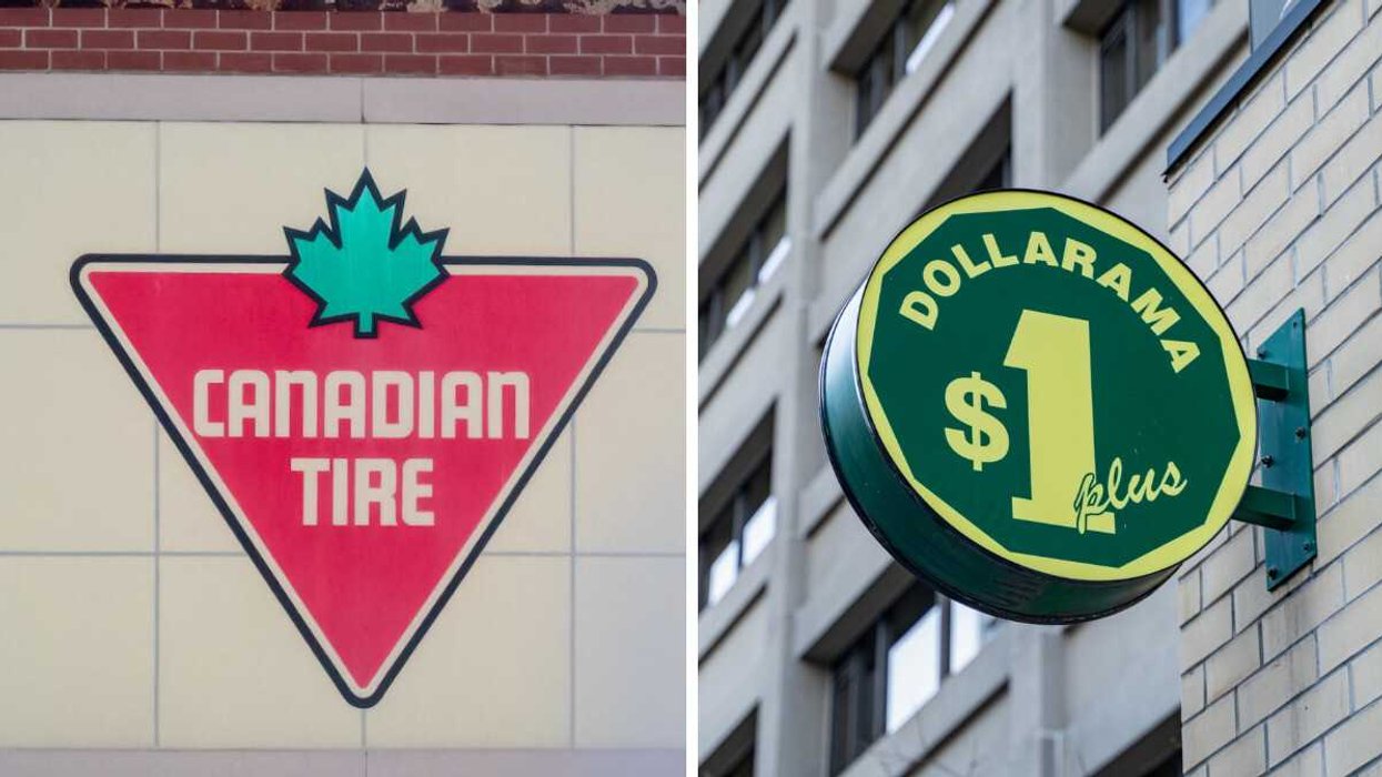 Le logo du Canadian Tire. Droite : Le Dollarama au Québec.