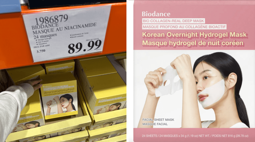 Le masque Biodance Radiant Vita Niacinamide Real Deep. Droite : Le masque Biodance Bio Collagen Real Deep Mask sur le site du Costco.
