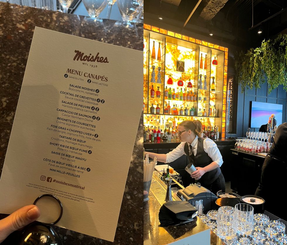 Le menu du Moishes. Droite : Le bar.